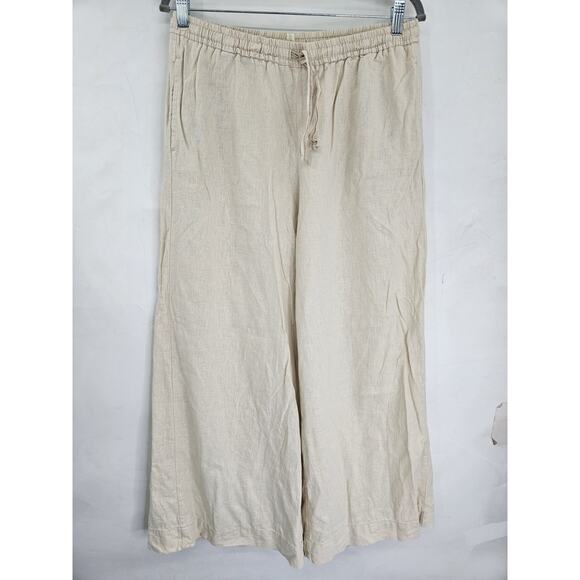 Max Studio London Wide Leg Pants XL Ivory Cropped High Rise Elastic Waist Linen